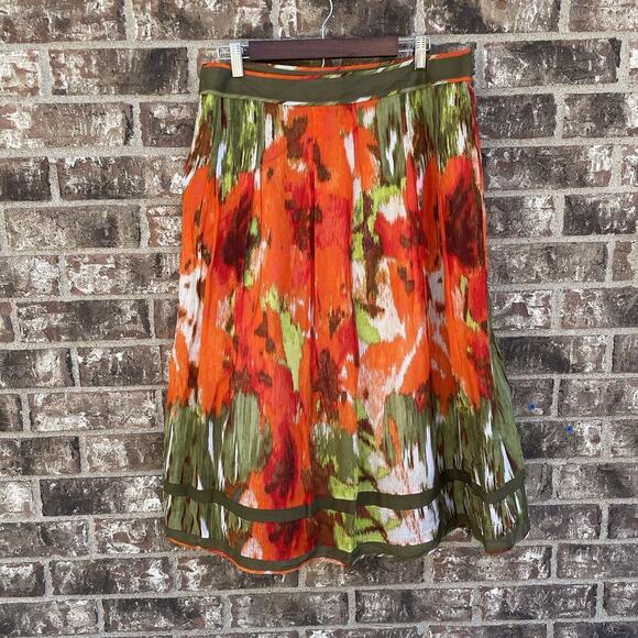 Talbots Pleated Floral Midi Skirt Women 12 Flowers Artsy Flowy Resort Silk Blend - Picture 3 of 8